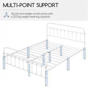 Yaheetech White 5ft King Vintage Metal Bed Frame with High Headboard and Footboard