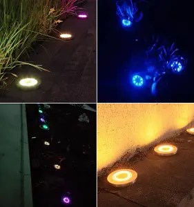 Colorful Light Pack of 2 Waterproof 8LED Solar Ground Light for Garden