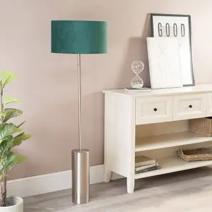 ValueLights Lexy Brushed Chrome Rotary Dimmer Switch Floor Lamp with Forest Green Velvet Shade