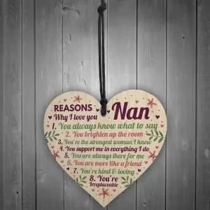 Red Ocean Reasons Why I Love You Nan Gifts Wooden Heart Nan Card From Grandson Granddaughter Grandparent Gifts Plaque