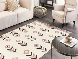 Cotton Kilim Area Rug 140 x 200 cm Beige and Black NIAVAN