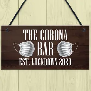 Red Ocean The Corona Bar Lockdown Sign Novelty Bar Hanging Sign Man Cave Gift For Him