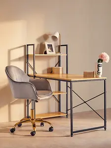 Interiors by Premier Brent Grey Velvet And Gold Home Office Chair