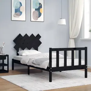 Berkfield Bed Frame with Headboard Black 90x200 cm Solid Wood