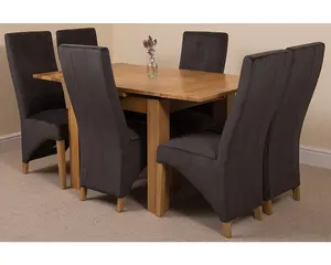 Richmond 90cm - 150cm Square Oak Extending Dining Table and 6 Chairs Dining Set with Lola Black Fabric Chairs