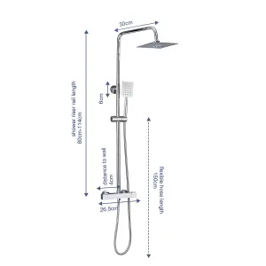 Nes Home Bella 2-Way Square Chrome Exposed Thermostatic Shower Mixer Set Riser Rail Kit