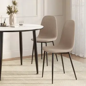 VonHaus Dining Chairs Set of 6, Beige Kitchen Chairs with Black Metal Legs, Cord Effect Chairs for Dining