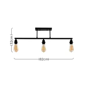 ValueLights Fillatt 3 Way Black Satin Pipework Industrial Ceiling Light