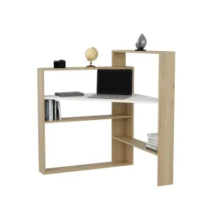 Decorotika Kelly Decorative Corner Computer Desk Writing Desk Study Desk Laptop Desk - Oak Pattern and White