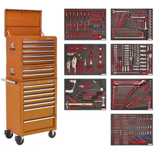 14 Drawer Tool Chest and Rollcab Bundle with 446 Premium Tools in Orange