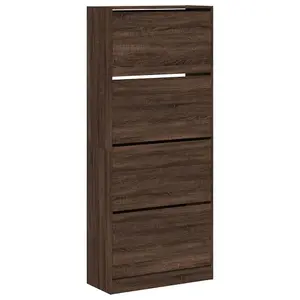 Berkfield Shoe Cabinet with 4 Flip-Drawers Brown Oak 80x34x187.5 cm