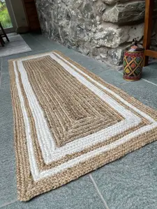 KHIDAKEE  Rectangular Border Natural Rug Hand Woven Jute / 60 cm x 90 cm