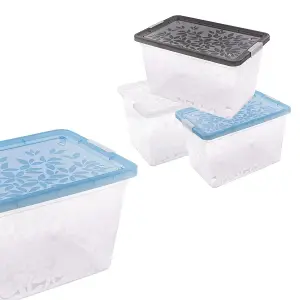 55L Set Of 9 Elegant Jasmine Leaves Home Living Room Bedroom Storage Boxes With Clip Locked Lids