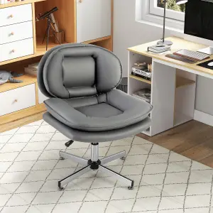 Costway Armless Home Office Chair Upholstered Swivel Computer Chair Height Adjustable Vanity Chair