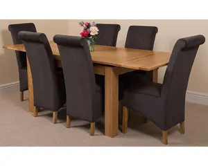 Richmond 140cm - 220cm Oak Extending Dining Table and 6 Chairs Dining Set with Montana Black Fabric Chairs