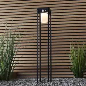 600mm Solar Powered Outdoor Bollard Post Light - Textured Black & White Diffuser