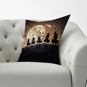 A Group Of Witches Riding Broomsticks Cushions 33cm x 48cm