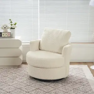 Teddy Swivel Armchair with Back Cushion Pillow Thick Foam Pad, White