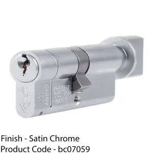 90mm EURO Cylinder Lock & Thumb Turn - 6 Pin Satin Chrome Fire Rated Barrel