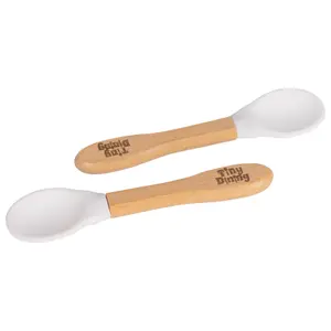 Tiny Dining - Children's Bamboo Silicone Tip Spoons - 14cm - White - Pack of 2