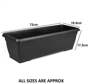 Set Of 4 Large 72cm Black Garden Plastic Trough Balcony Planter Window Plant Box