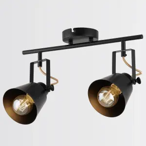 Abigail 2 Bar, E27 Matt Black Spotlight with Gold Fittings