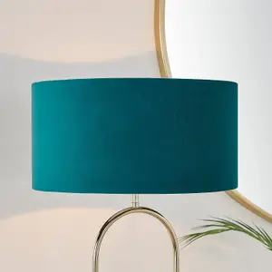 Furniturebox UK Danielle Table Lamp with Teal Velvet Shade and a Brass and Marble Base