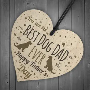 Red Ocean Funny Father's Day Gift Card Wooden Heart Best Dog Dad Gifts Humour Dog Gifts Keepsake