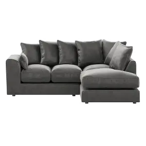 Brooklyn Plush Velvet 3 to 4 Seater L Shaped Corner Sofa Grey Right Hand Facing