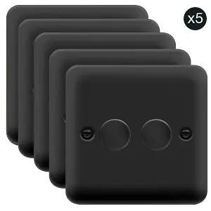 5 PACK - Curved Matt Black 2 Gang 2 Way LED 100W Trailing Edge Dimmer Light Switch - SE Home