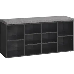 VASAGLE Shoe Storage Unit, Bench, Storage Bench with Cushion, 10 Compartments, Adjustable Shelves, Ebony Black