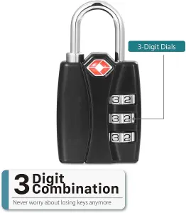 TSA Accepted Luggage Lock Black 3 Combination Travel Suitcase Combination Padlock