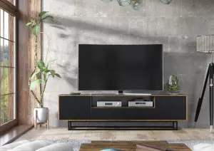 Rift Loft TV Unit 200cm Industrial Rustic & Black Matt Doors - Creative Furniture