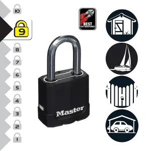 Master Lock Excell Heavy duty Laminated Steel Black Open shackle Padlock (W)54mm