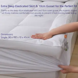 Glamhaus Luxury Mattress Topper Cushioned Cotton Bed Topper Anti Allergy With Deep Skirt