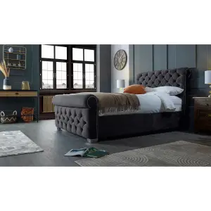 Veneta Plush Velvet Steel Bed Frame