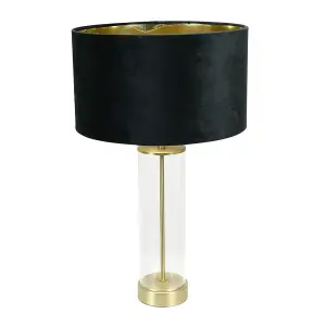 ValueLights Balan Glass with Gold Table Lamp and Black Velvet with Metallic Gold Inner Lamp Shade and LED Bulb