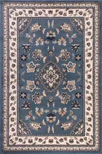 Blue Traditional Bordered Rug Easy to clean Dining Room-200cm X 290cm