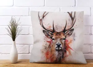 Watercolour Splashart Stag Face Cushions 45cm x 45cm