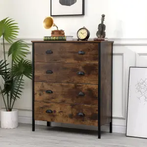 FurnitureHMD Rustic Brown 4 Drawers Chest Storage Sideboard Cabinet with Metal Handle for Bedroom,Kitchen,Living Room