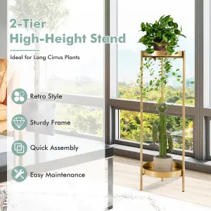 Costway 2 Tier Tray Plant Stand Metal Flower Stand Round Flower Pot Holder Bedside Table