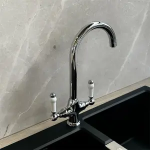 Liquida W22CH Traditional Swivel Spout Twin Lever Chrome Kitchen Mixer Tap