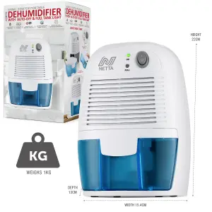 NETTA Dehumidifier 500ml Mini Air Dehumidifier for Damp, Mould, Moisture - Blue