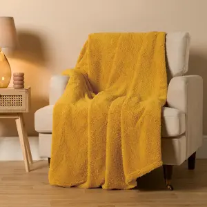 Brentfords Teddy Fleece Blanket Large Throw Over Bed, Yellow - 200 x 240cm