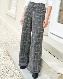 Cotton Traders Women's Pull-On Check Wide-Leg Trousers In Grey - Size 22