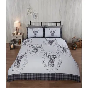 Stag & Wreath Winter Brushed Cotton Duvet Cover Set Grey / Single Duvet Cover + 1 Standard Pillowcase