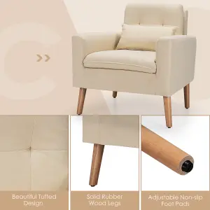 Costway Modern Upholstered Accent Sofa Chair Button Tufted Armchair Leisure Lounge Chair Beige