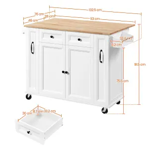 Yaheetech White Kitchen Cart with Storage Cabinet