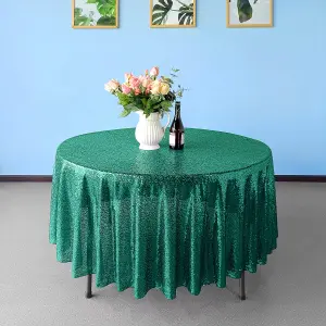 Neel Blue 90 Inch Round Sequin Tablecloth, Emerald Green