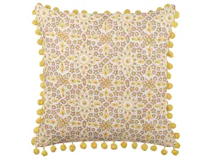 Throw Cushion LYCROIS Cotton 45 x 45 cm Floral Block-Printing Yellow